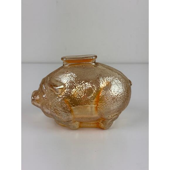 VINTAGE Anchor Hocking Marigold Amber Textured Carnival Glass Piggy Pig Bank - Picture 4 of 8